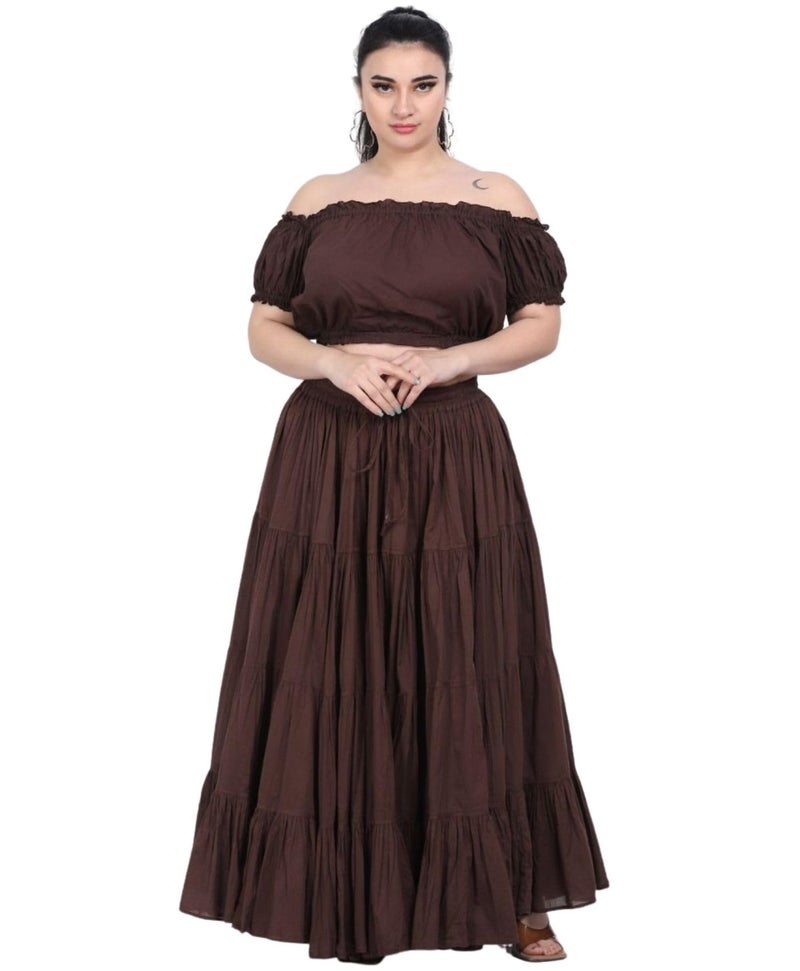 WevezÂ® Women's Plus Size Gypsy 25 Yard Long Flowy Solid Color Renaissance fair Skirt, Coffee - Image 4